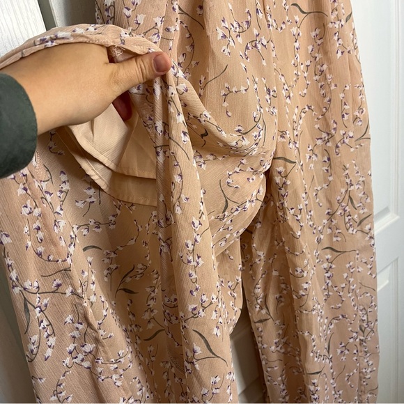 JAZZ BARDOT NECKLINE WIDE LEG SPLIT JUMPSUIT FLORAL PRINT BLUSH OFF-SHOULDERS - Picture 7 of 13